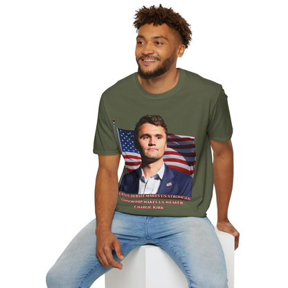 Charlie Kirk, Healthy Debate Dark colors Unisex T-Shirt by theGreenDragonTavern.shop