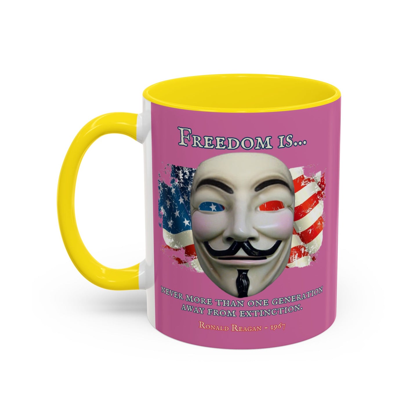 Ronald Reagan Freedom Vendetta Pink Accent Mug by theGreenDragonTavern.shop