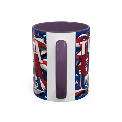 USA Red font Center Patriot Blue Accent Mug by theGreenDragonTavern.shop