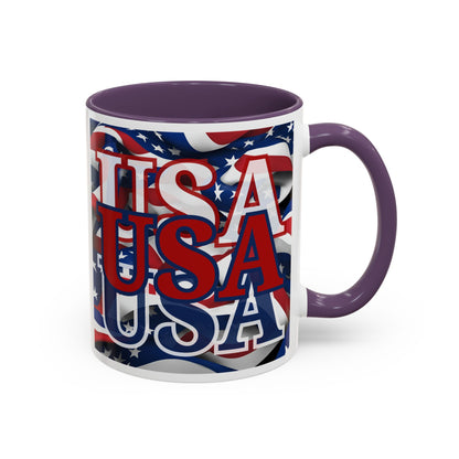 USA Red font Center Patriot White Accent Mug by theGreenDragonTavern.shop