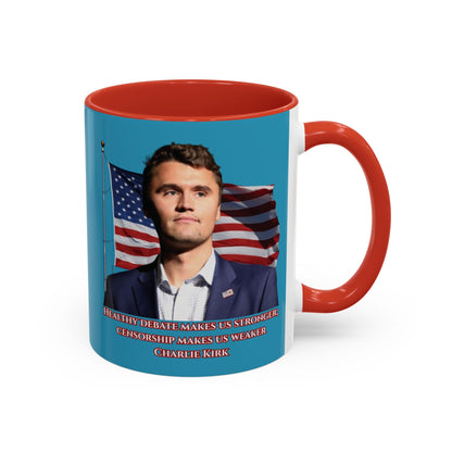 Charlie Kirk, Healthy Debate Turquoise Accent Mug by theGreenDragonTavern.shop