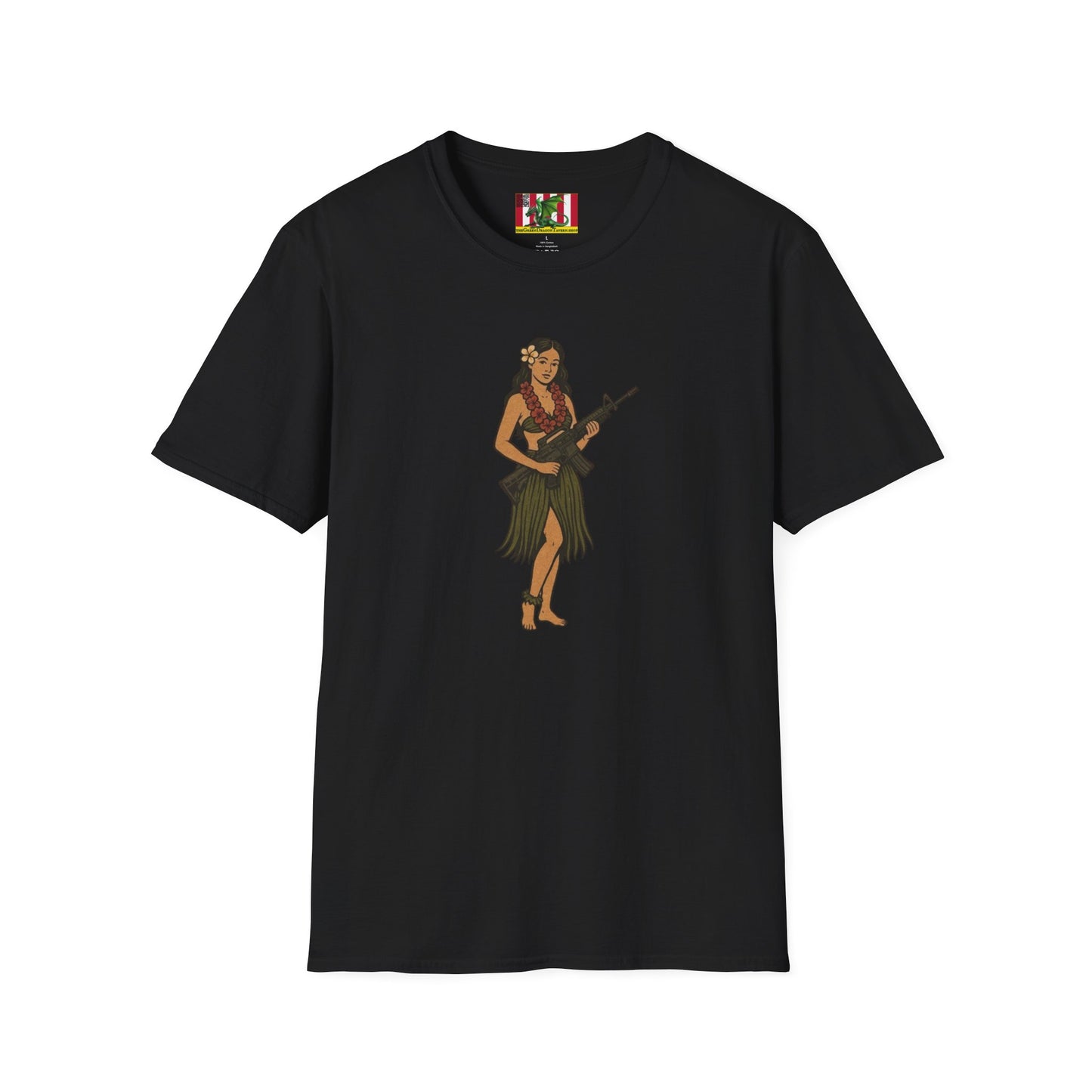 Hula Girl Packin' Heat Dark colors Unisex T-Shirt by theGreenDragonTavern.shop