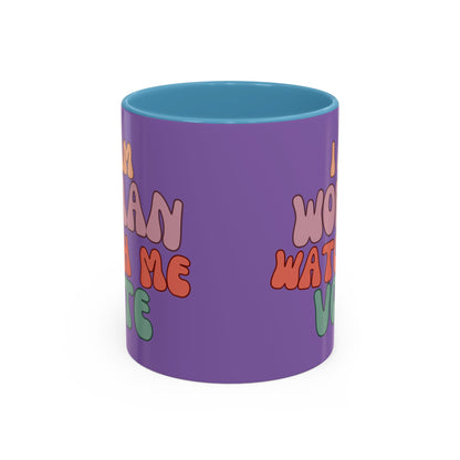 I Am Woman Watch Me Vote Light Purple Accent Mug by theGreenDragonTavern.shop