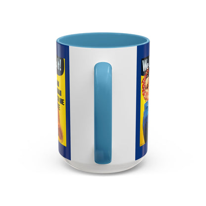 I Am Woman Watch Me Vote Rosie Dark Blue Accent Mug by theGreenDragonTavern.shop