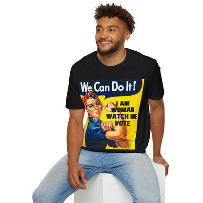 I Am Woman Watch Me Vote Rosie Dark colors Unisex T-Shirt by theGreenDragonTavern.shop