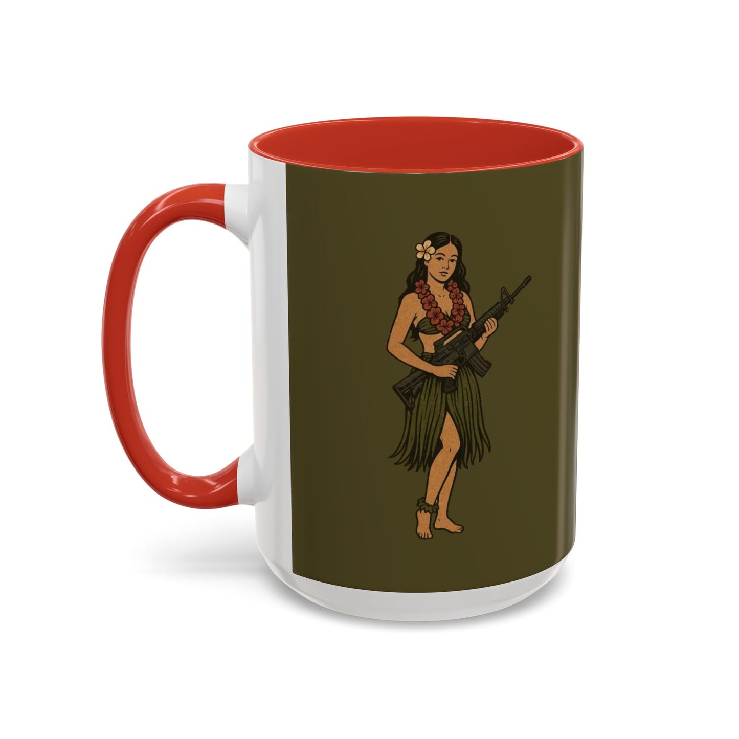 Hula Girl Packin' Heat Dark Green Accent Mug by theGreenDragonTavern.shop
