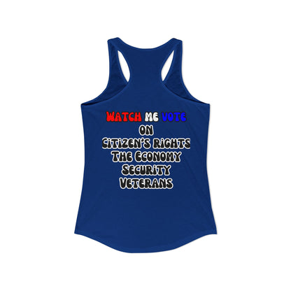 2-sided, I Am Woman Watch Me Vote Women's Racerback Tank Top by theGreenDragonTavern.shop