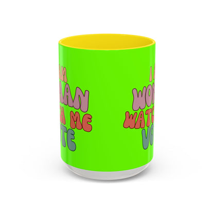 I Am Woman Watch Me Vote Light Green Accent Mug by theGreenDragonTavern.shop
