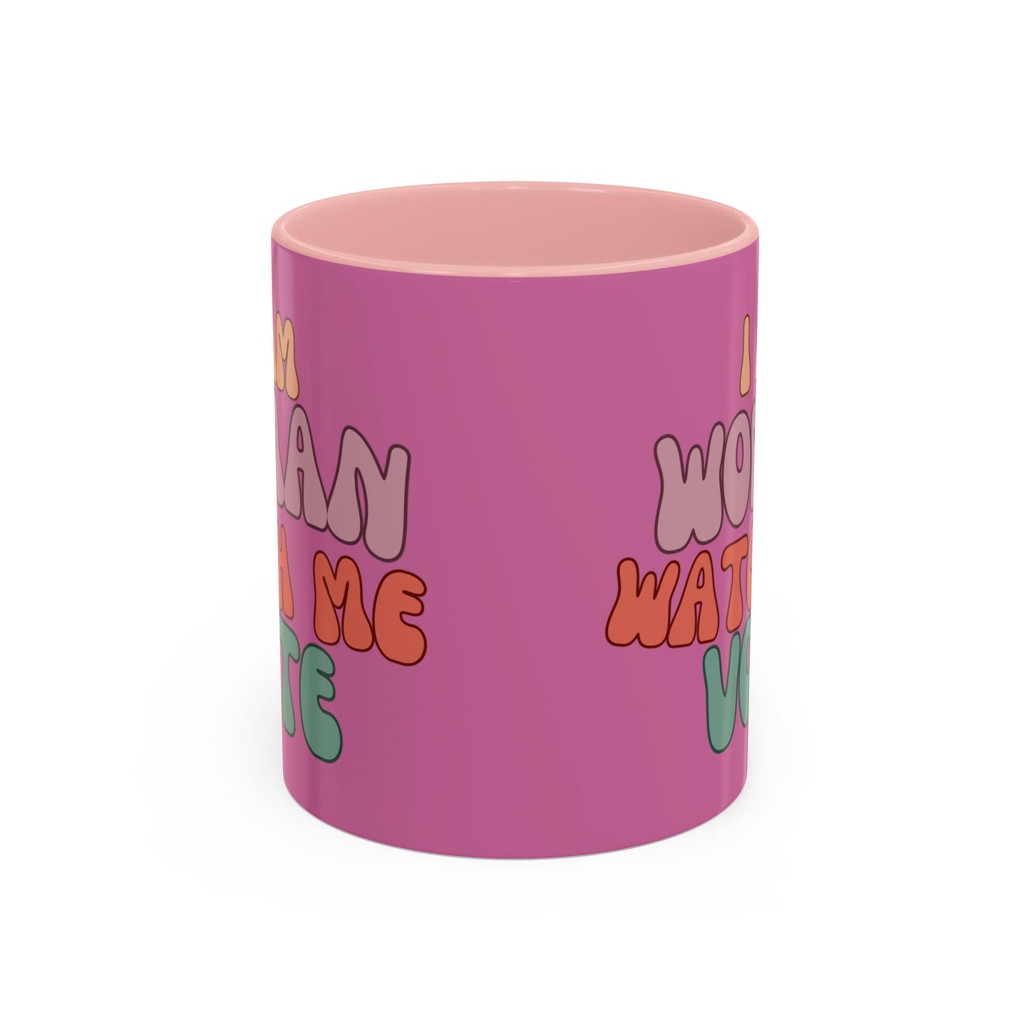 I Am Woman Watch Me Vote Pink Accent Mug by theGreenDragonTavern.shop