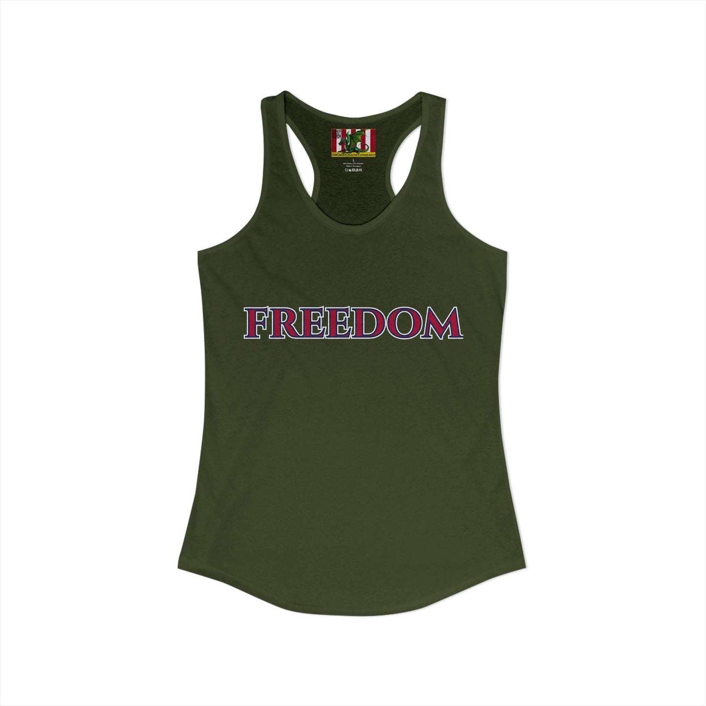 Freedom, Red font Woman's Racerback Tank Top by theGreenDragonTavern.shop