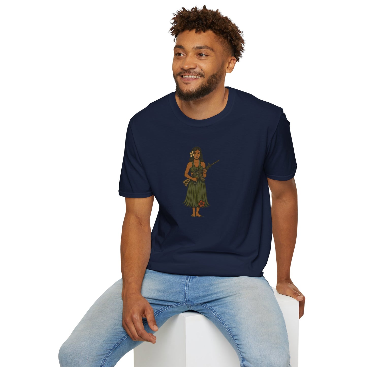 2-sided, Hula Girl Packin' Heat Dark colors Unisex T-Shirt by theGreenDragonTavern.shop