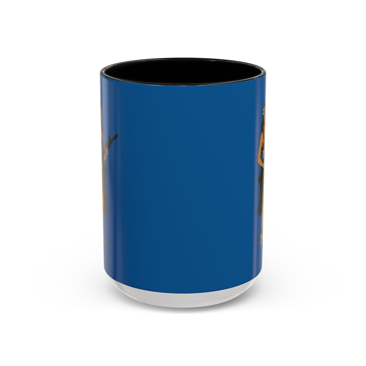 Hula Girl Packin' Heat Dark Blue Accent Mug by theGreenDragonTavern.shop