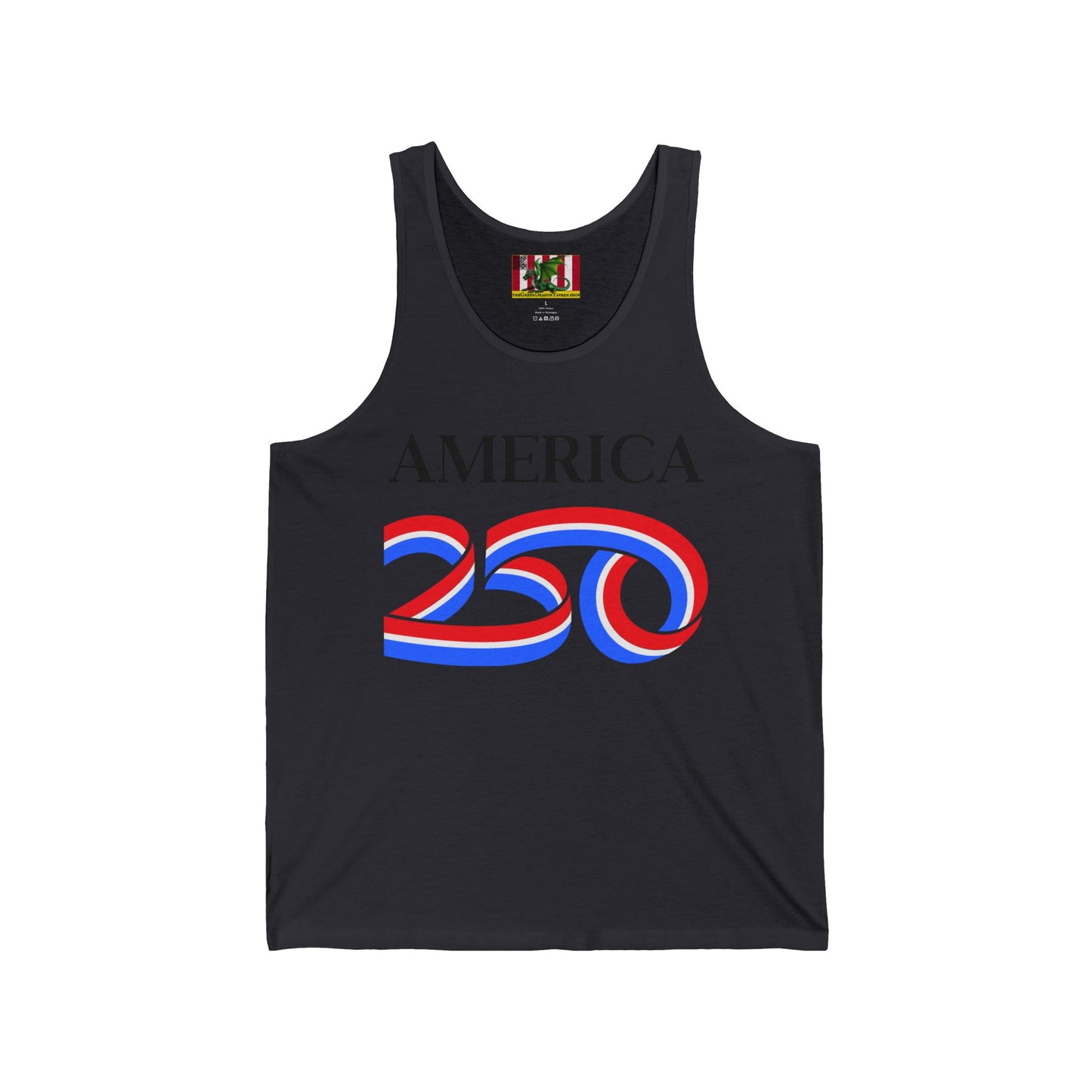 America 250 Black font Unisex Jersey Tank Top by theGreenDragonTavern.shop