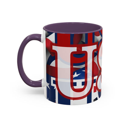 USA! USA! USA White font Patriot White Accent Mug by theGreenDragonTavern.shop