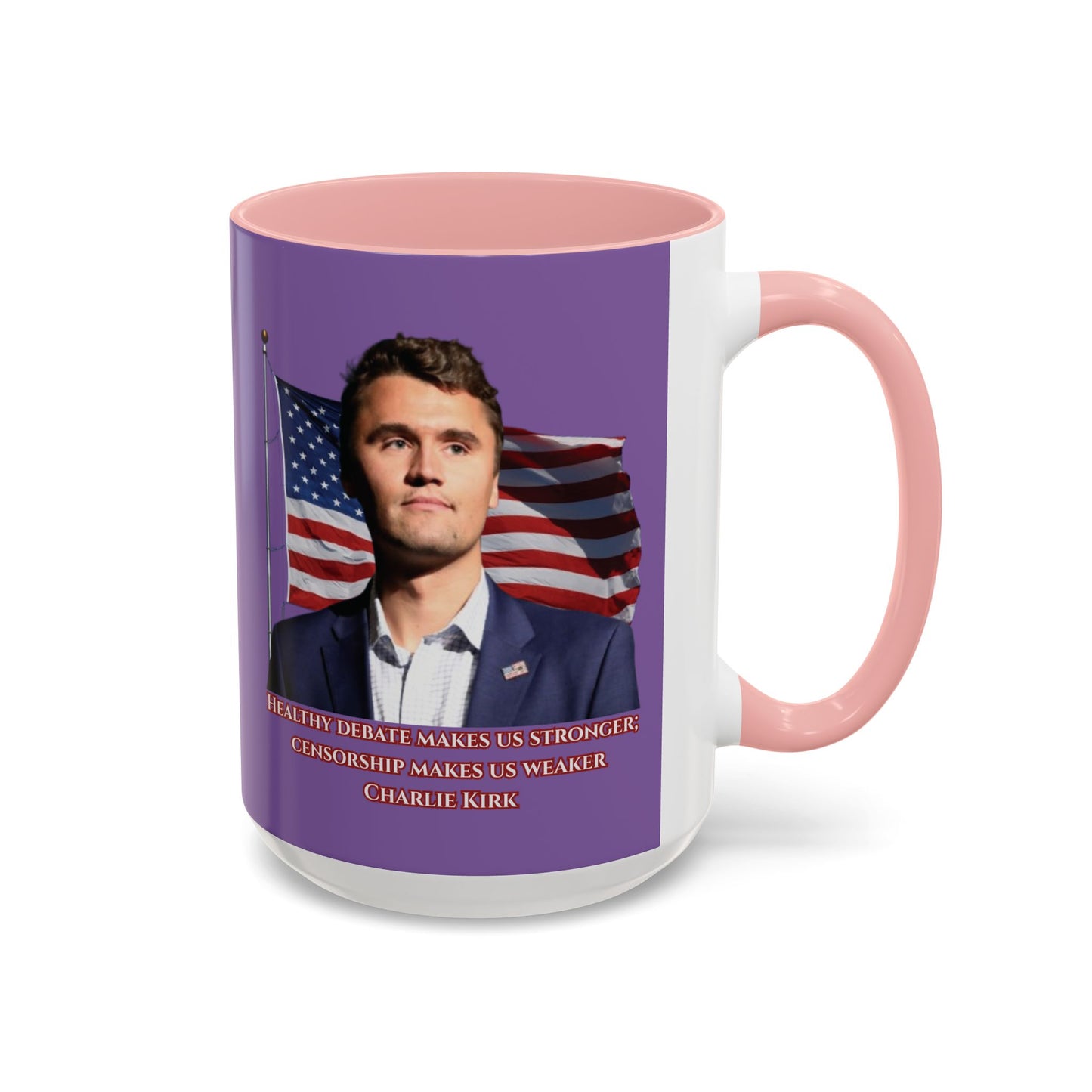 Charlie Kirk, Healthy Debate Light Purple Accent Mug by theGreenDragonTavern.shop