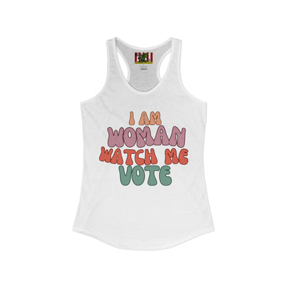 2-sided, I Am Woman Watch Me Vote Women's Racerback Tank Top by theGreenDragonTavern.shop