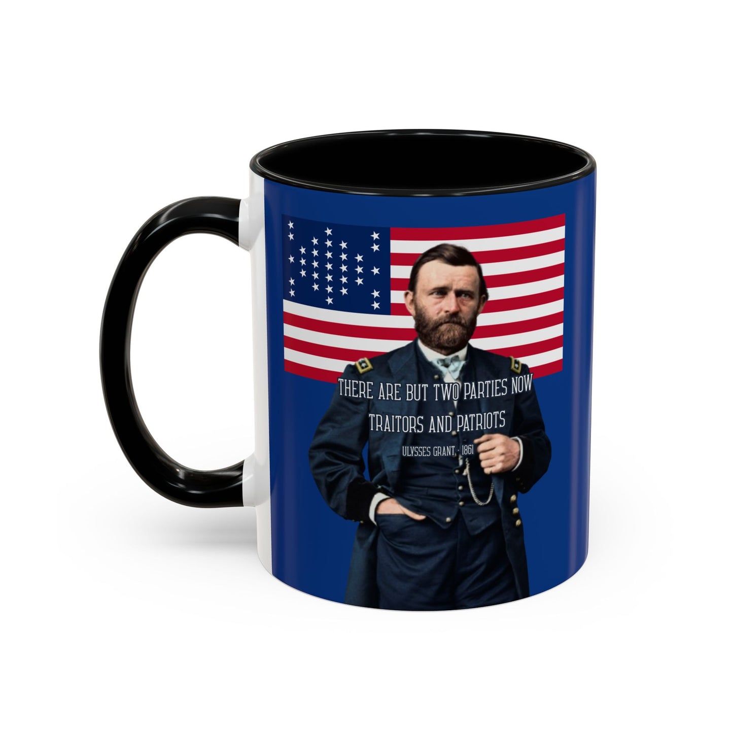 "Traitors and Patriots" Ulysses Grant Dark Blue Accent Mug by theGreenDragonTavern.shop