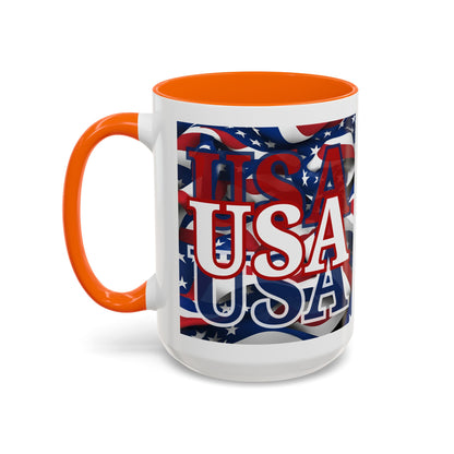 USA White font Center Patriot White Accent Mug by theGreenDragonTavern.shop