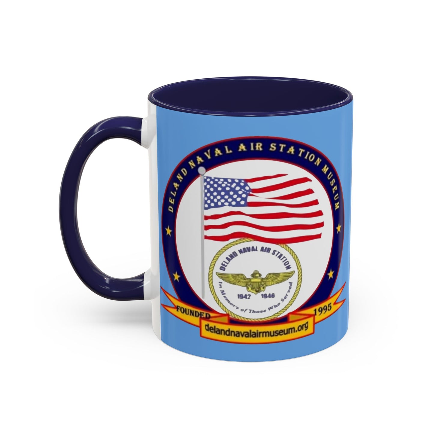 DeLand Naval Air Station Museum Light Blue Accent Mug by theGreenDragonTavern.shop