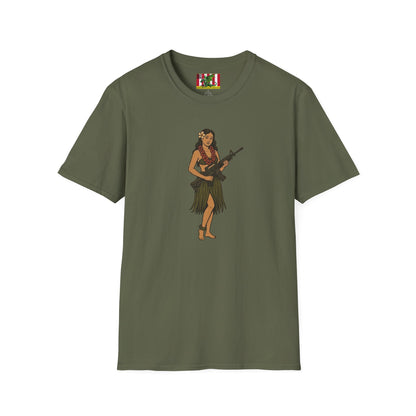 Hula Girl Packin' Heat Dark colors Unisex T-Shirt by theGreenDragonTavern.shop