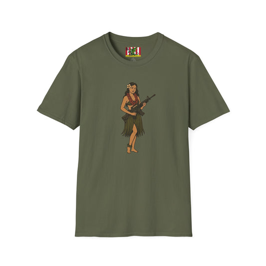 Hula Girl Packin' Heat Dark colors Unisex T-Shirt by theGreenDragonTavern.shop
