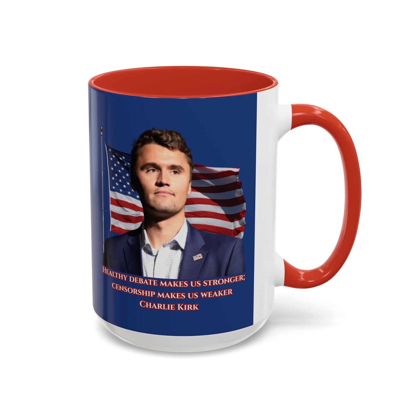 Charlie Kirk, Healthy Debate Blue Accent Mug by theGreenDragonTavern.shop