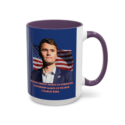 Charlie Kirk, Healthy Debate Blue Accent Mug by theGreenDragonTavern.shop