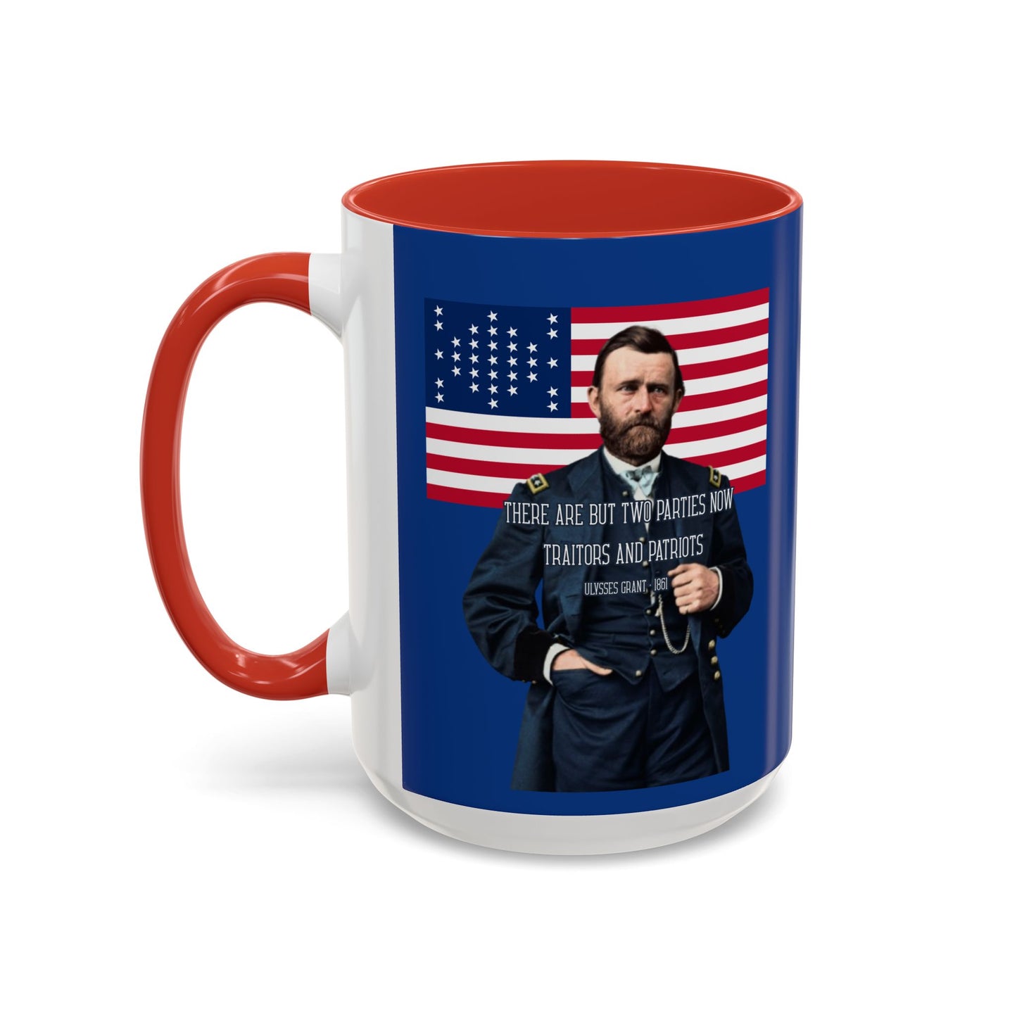 "Traitors and Patriots" Ulysses Grant Dark Blue Accent Mug by theGreenDragonTavern.shop