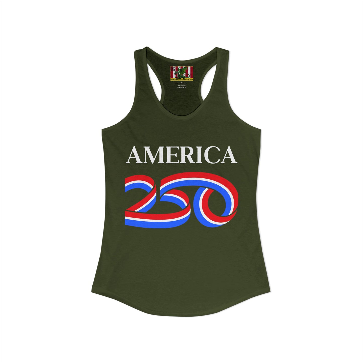 America 250 White font Women's Racerback Tank Top by theGreenDragonTavern.shop