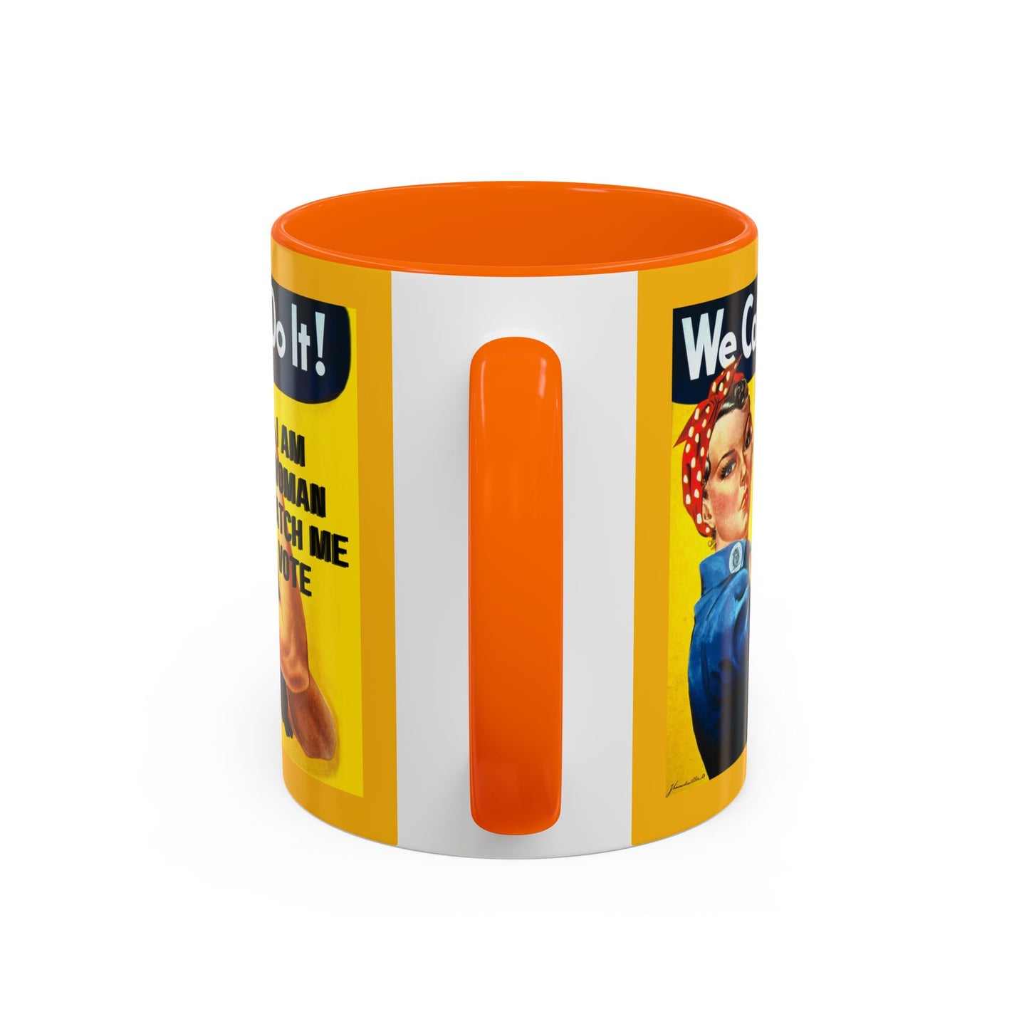 I Am Woman Watch Me Vote Rosie Yellow Accent Mug by theGreenDragonTavern.shop