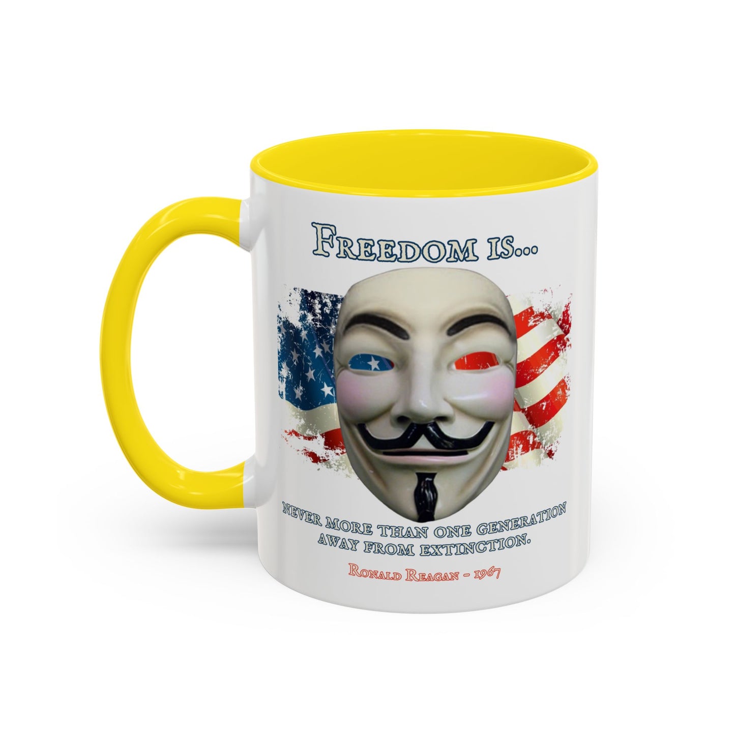Ronald Reagan Freedom Vendetta White Accent Mug by theGreenDragonTavern.shop