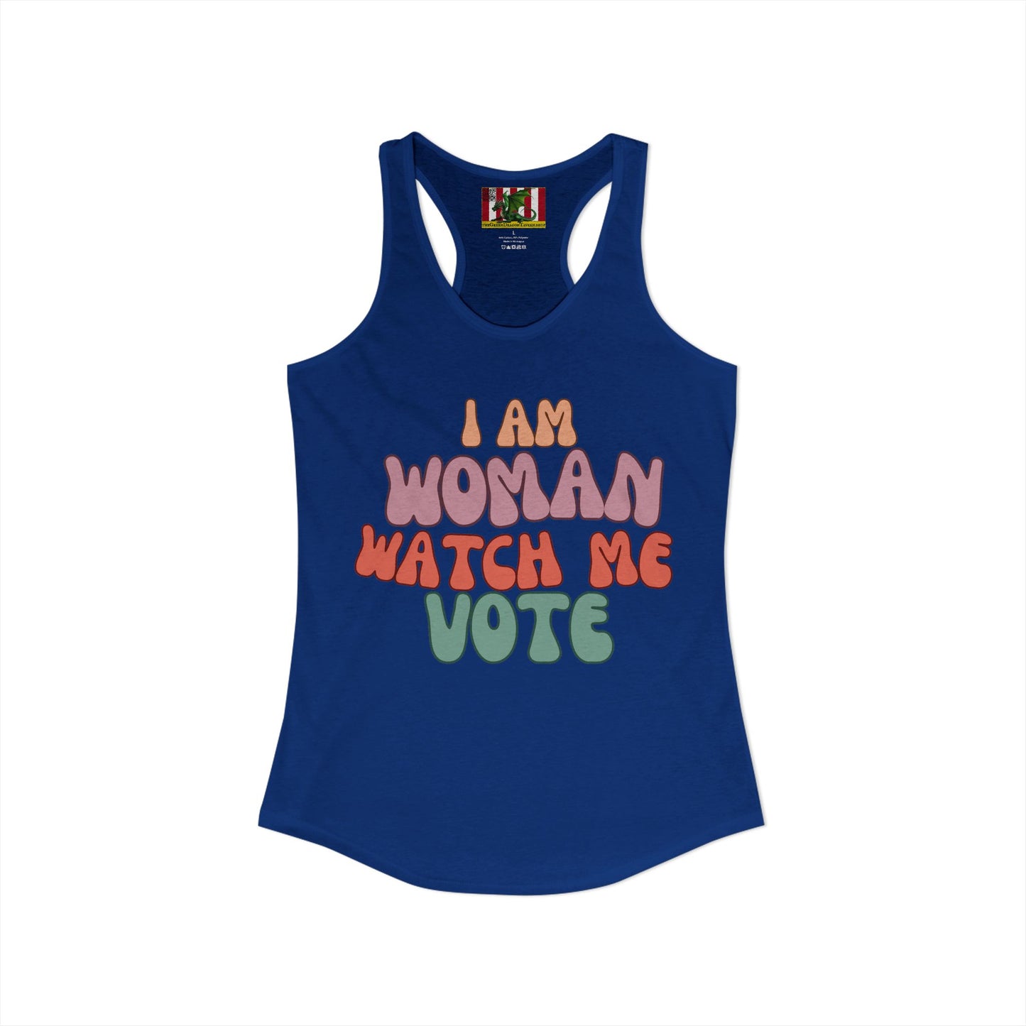 2-sided, I Am Woman Watch Me Vote Women's Racerback Tank Top by theGreenDragonTavern.shop