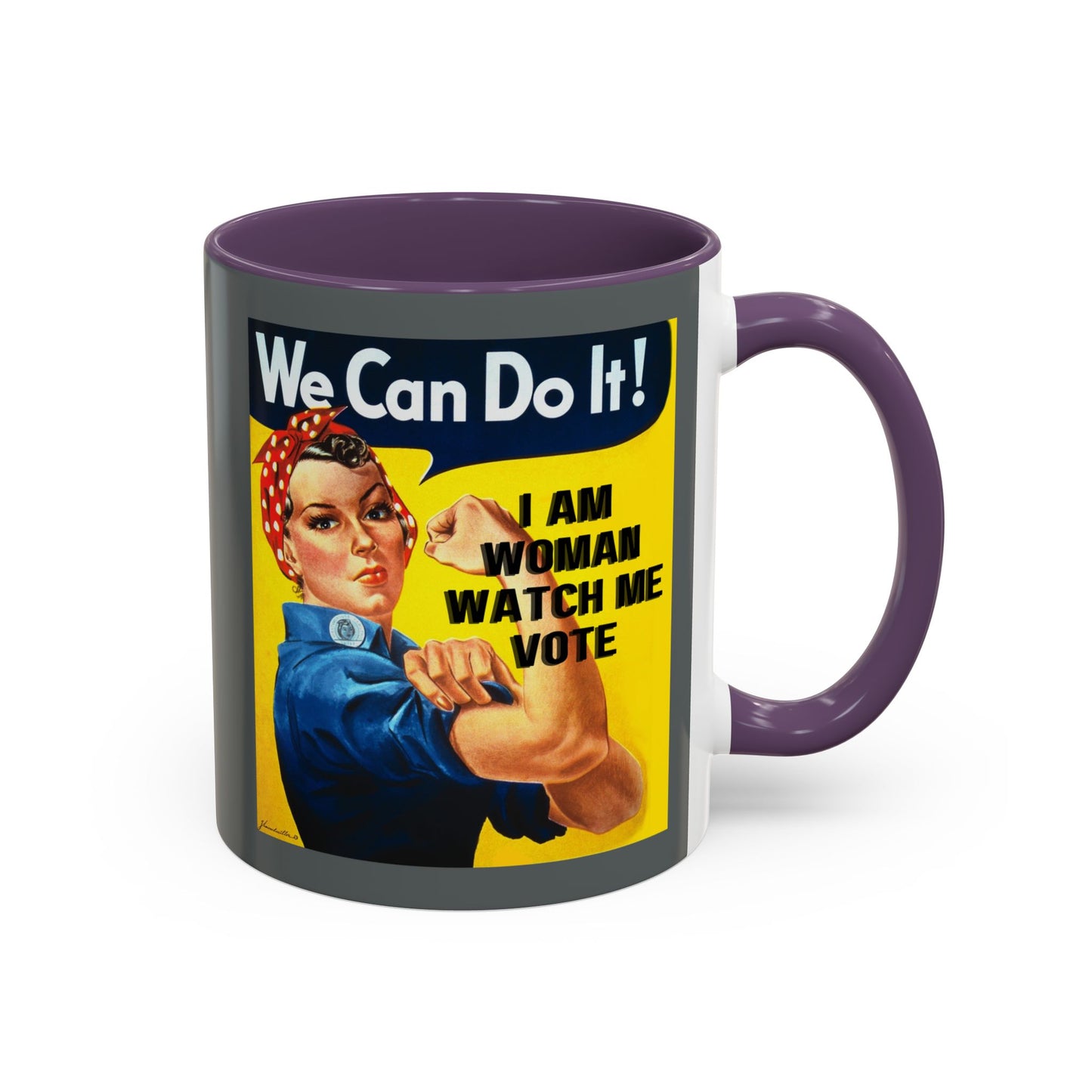 I Am Woman Watch Me Vote Rosie Grey Accent Mug by theGreenDragonTavern.shop
