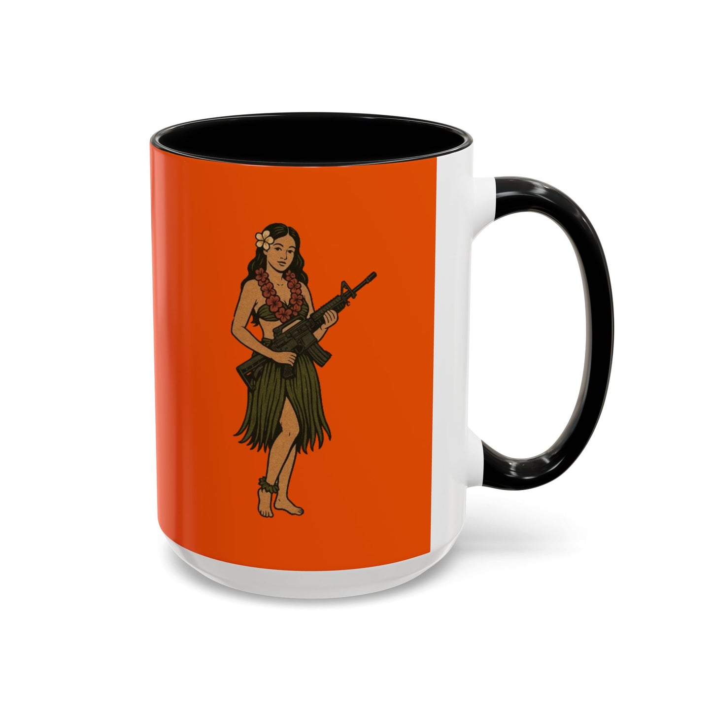 Hula Girl Packin' Heat Orange Accent Mug by theGreenDragonTavern.shop