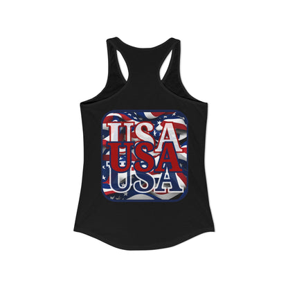 2-sided, RED White and Blue USA Patriot Women's Racerback Tank Top by theGreenDragonTavern.shop