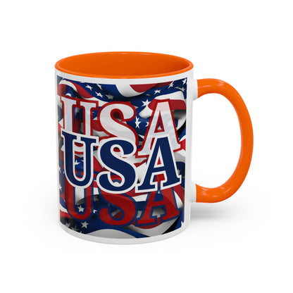 USA Blue font Center Patriot White Accent Mug by theGreenDragonTavern.shop