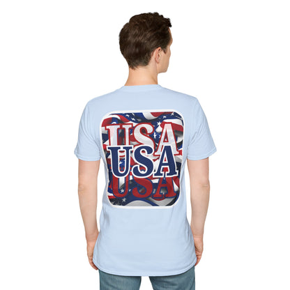 2-sided, Red White and BLUE USA Patriot Light colors Unisex T-Shirt by theGreenDragonTavern.shop
