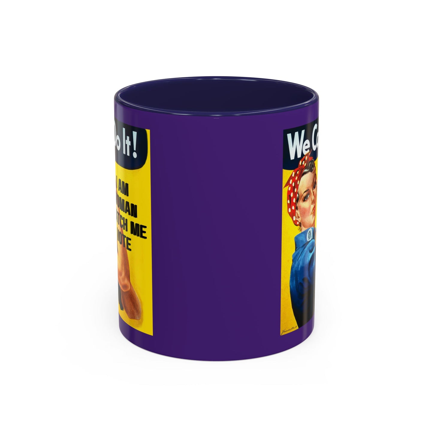 I Am Woman Watch Me Vote Rosie Dark Purple Accent Mug by theGreenDragonTavern.shop
