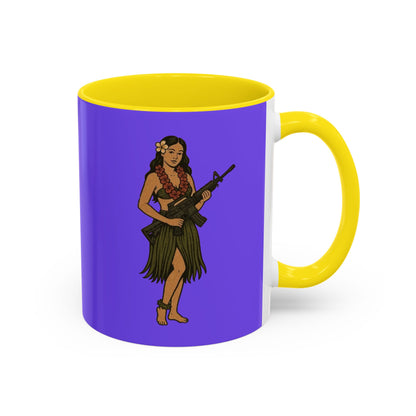 Hula Girl Packin' Heat Light Purple Accent Mug by theGreenDragonTavern.shop