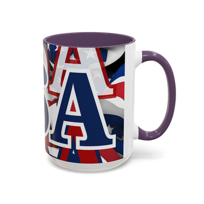 USA! USA! USA Blue font Patriot Black Accent Mug by theGreenDragonTavern.shop