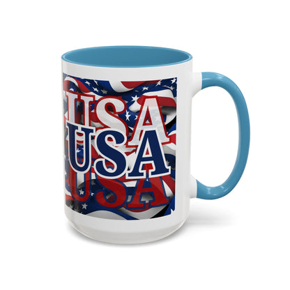 USA Blue font Center Patriot White Accent Mug by theGreenDragonTavern.shop