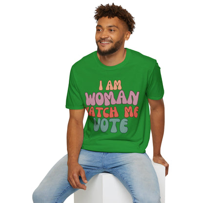 I Am Woman Watch Me Vote Dark colors Unisex T-Shirt by theGreenDragonTavern.shop