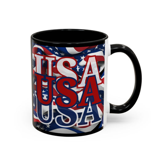 USA Red font Center Patriot Black Accent Mug by theGreenDragonTavern.shop