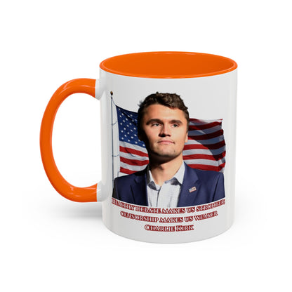 Charlie Kirk, Healthy Debate White Accent Mug by theGreenDragonTavern.shop