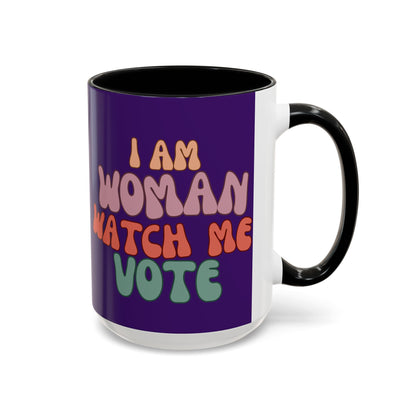 I Am Woman Watch Me Vote Dark Purple Accent Mug by theGreenDragonTavern.shop