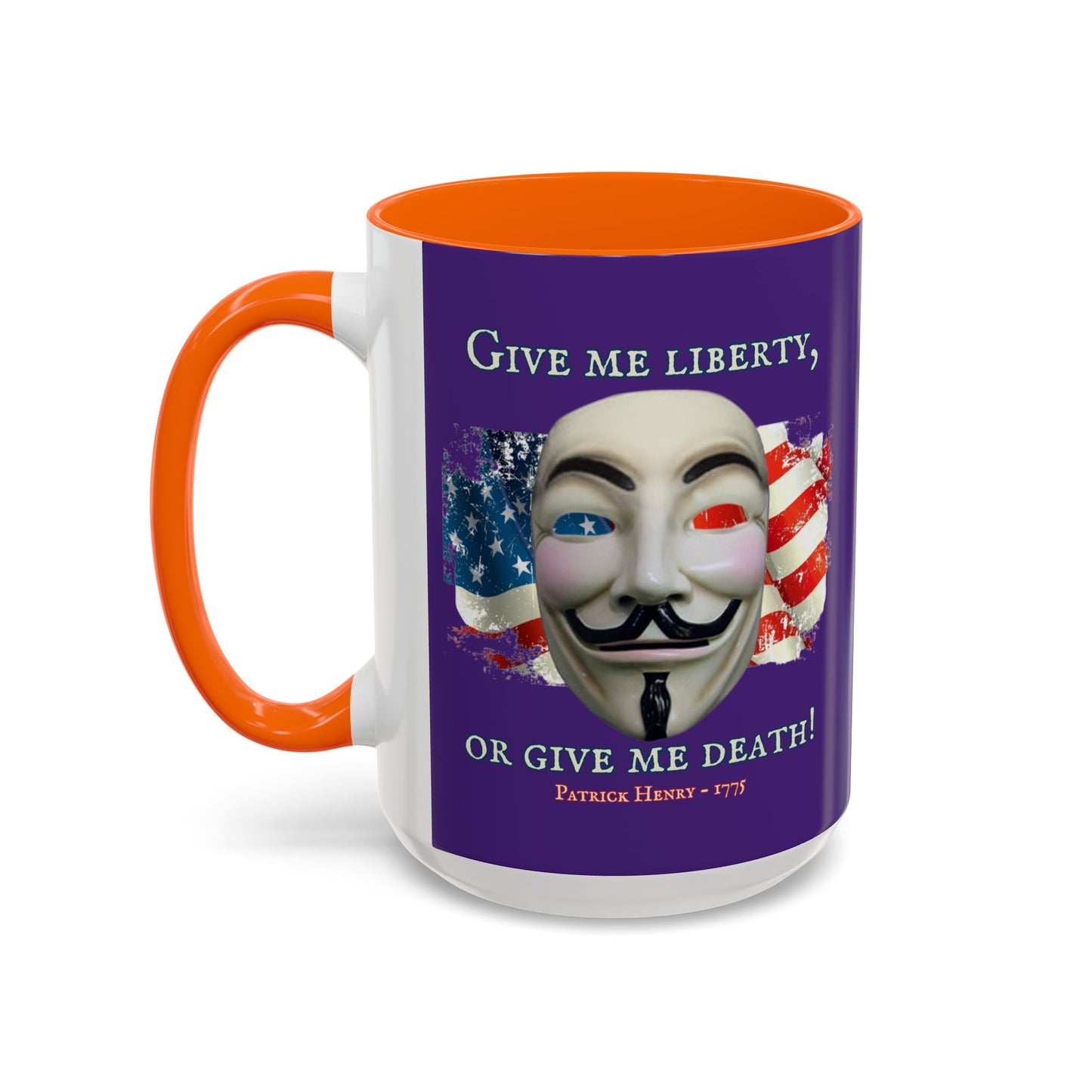 Vendetta, "Give me liberty, or give me death!" Purple Accent Mug by theGreenDragonTavern.shop