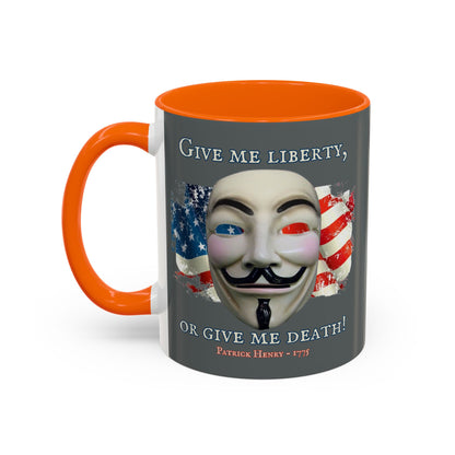Vendetta, "Give me liberty, or give me death!" Grey Accent Mug by theGreenDragonTavern.shop