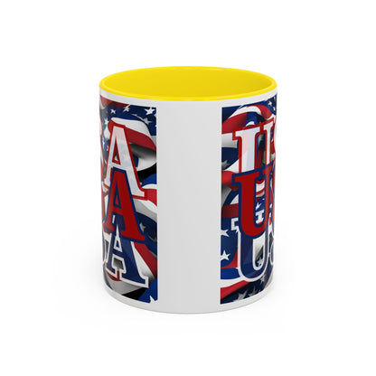 USA Red font Center Patriot White Accent Mug by theGreenDragonTavern.shop