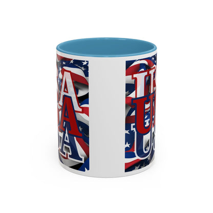 USA Red font Center Patriot White Accent Mug by theGreenDragonTavern.shop