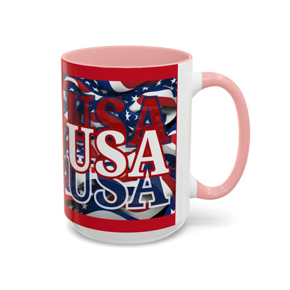 USA White font Center Patriot Red Accent Mug by theGreenDragonTavern.shop